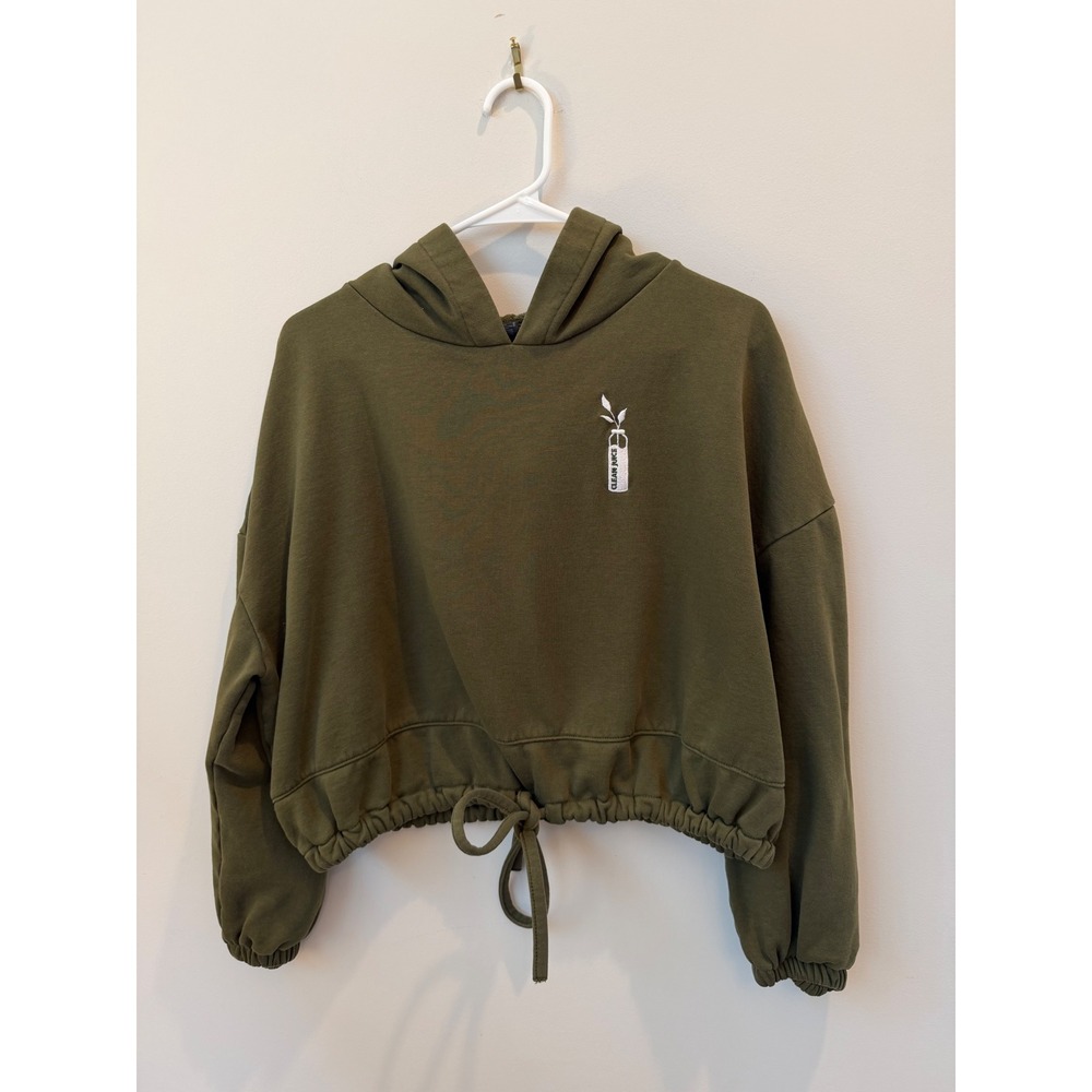TriDri Clean Juice Cropped Hoodie Olive Green Fleece Pullover S-M